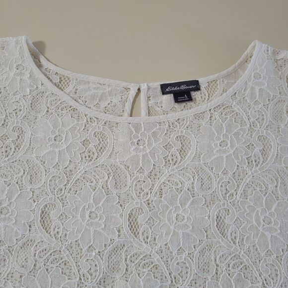 Eddie Bauer Women's Ivory Lace Cap Sleeve Pullover Top - Picture 7 of 12